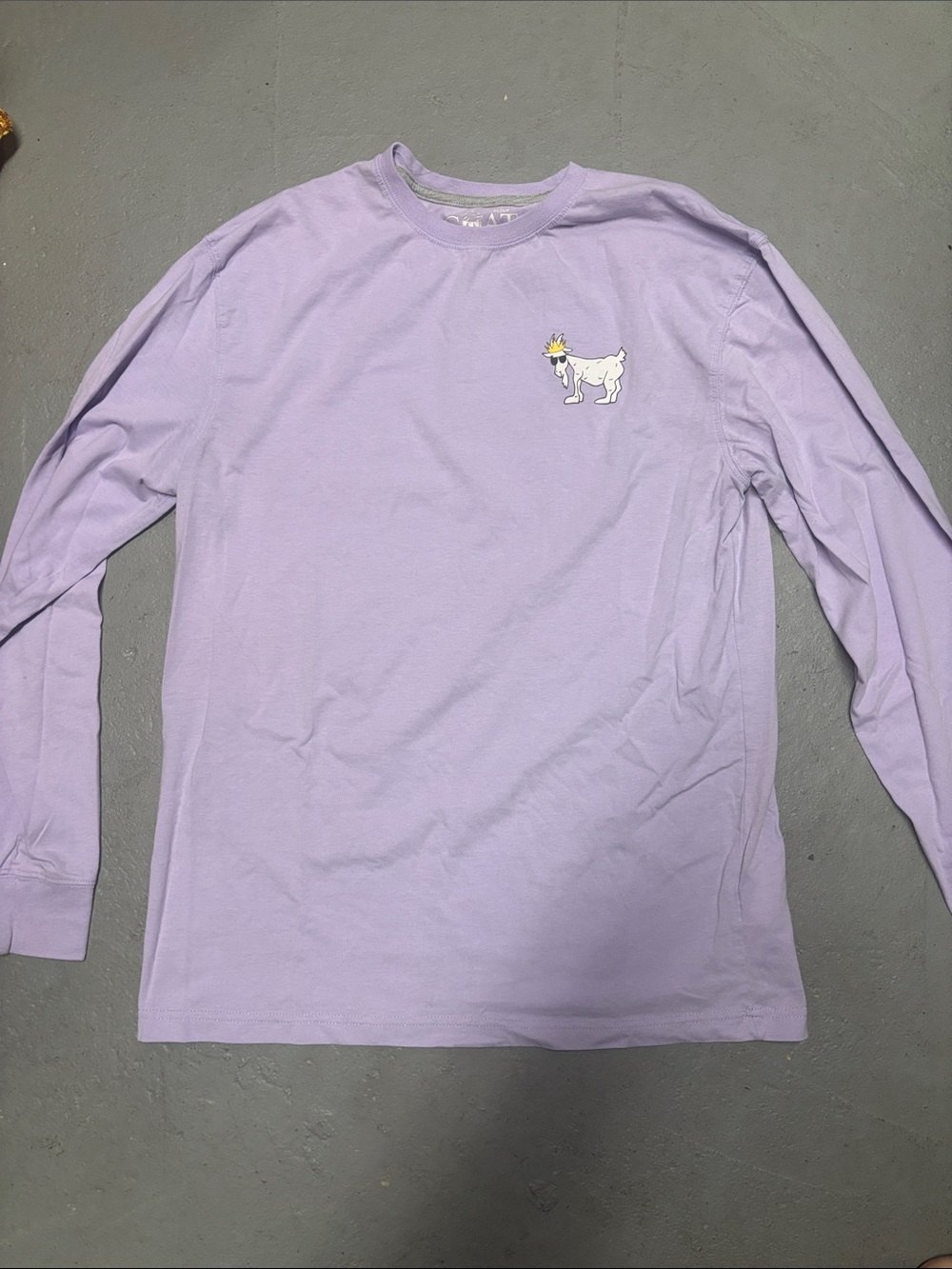Lilac Long Sleeve Graphic Tee - Small Goat Chest Print